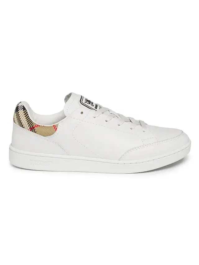 Burberry Women's Check Leather Low-Top Sneakers - Porcelain White Sand Beige
