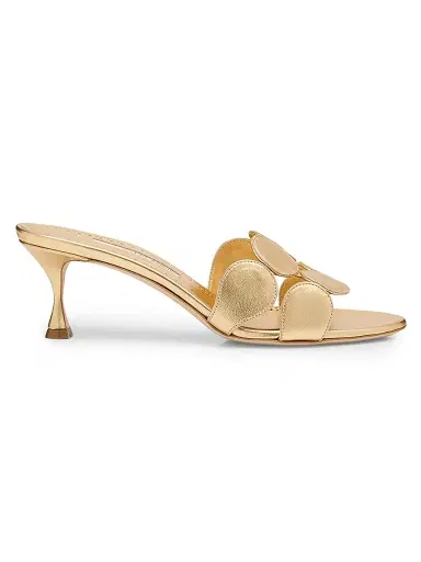 Manolo Blahnik Women's Haribalmu 50MM Leather Sandals - Gold - Size 8 | Thumbnail 1