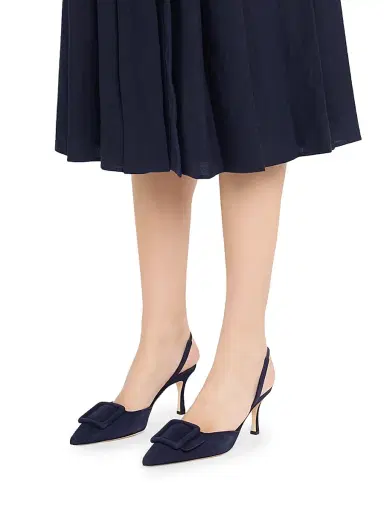 Manolo Blahnik Women's Maysli 70MM Buckle-Detail Suede Slingback Pumps - Dark Blue | Thumbnail 2