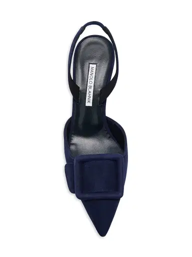 Manolo Blahnik Women's Maysli 70MM Buckle-Detail Suede Slingback Pumps - Dark Blue | Thumbnail 5