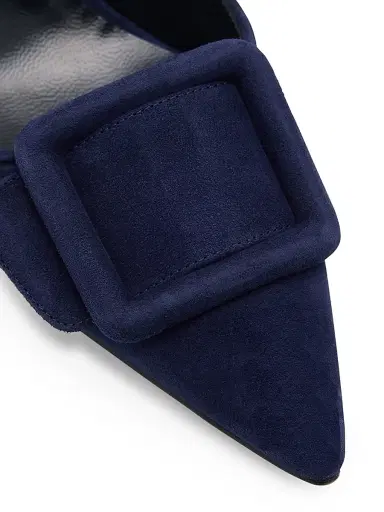 Manolo Blahnik Women's Maysli 70MM Buckle-Detail Suede Slingback Pumps - Dark Blue | Thumbnail 6