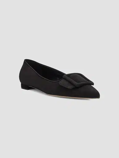 Manolo Blahnik Women's Maysale Buckle-Detail Suede Ballet Flats - Black - Size 10.5 | Thumbnail 3