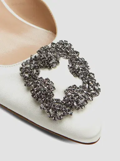 Manolo Blahnik Women's Hangsi 50MM Crystal-Buckle Satin Slingback Pumps - Cream - Size 10 | Thumbnail 5 Manolo Blahnik Women's Hangsi 50MM Crystal-Buckle Satin Slingback Pumps - Cream - Size 10 | Thumbnail 5