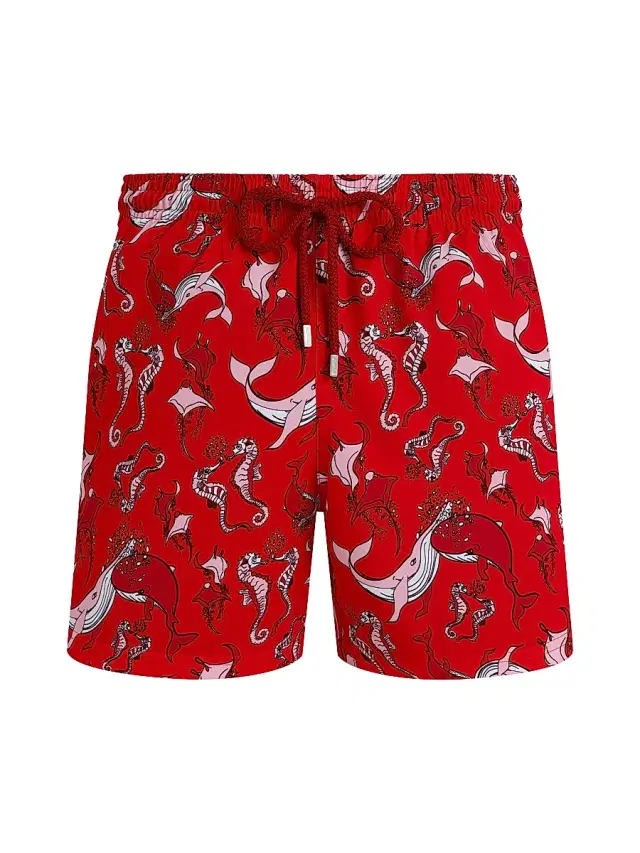 Men's Whimsical Whales Swim Shorts - Coquelicot