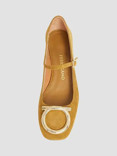 Ferragamo Women's Marry Gancini Suede Ballerina Flats | Thumbnail 3