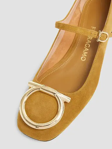 Ferragamo Women's Marry Gancini Suede Ballerina Flats | Thumbnail 4