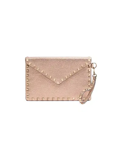Valentino Garavani Women's Rockstud Laminated Grainy Calfskin Clutch Bag | Thumbnail 1
