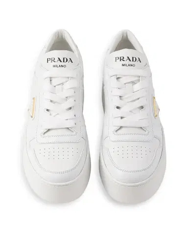 Prada Women's Downtown Bold Leather Sneakers - White | Thumbnail 2