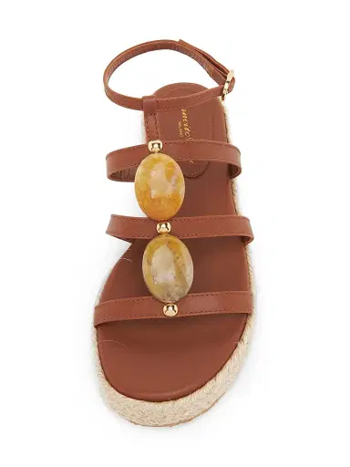 Gianvito Rossi Women's Corda 25MM Embellished Leather Platform Sandals - Cuoio Naturale - Size 11 | Thumbnail 4