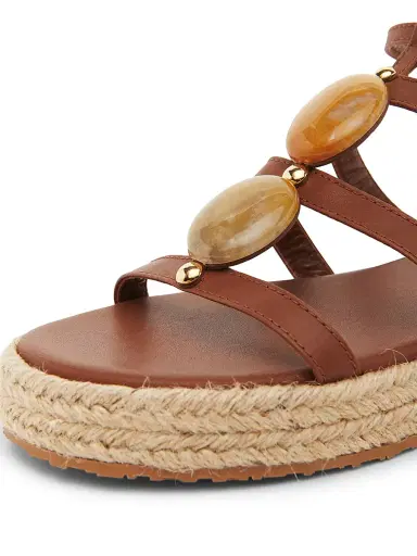Gianvito Rossi Women's Corda 25MM Embellished Leather Platform Sandals - Cuoio Naturale - Size 11 | Thumbnail 5