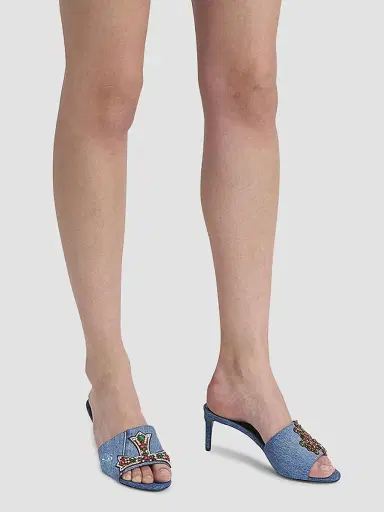 Dolce & Gabbana Women's 60MM Crystal-Embellished Denim Mules - Blue | Thumbnail 3 Dolce & Gabbana Women's 60MM Crystal-Embellished Denim Mules - Blue | Thumbnail 3