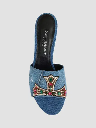 Dolce & Gabbana Women's 60MM Crystal-Embellished Denim Mules - Blue | Thumbnail 5 Dolce & Gabbana Women's 60MM Crystal-Embellished Denim Mules - Blue | Thumbnail 5