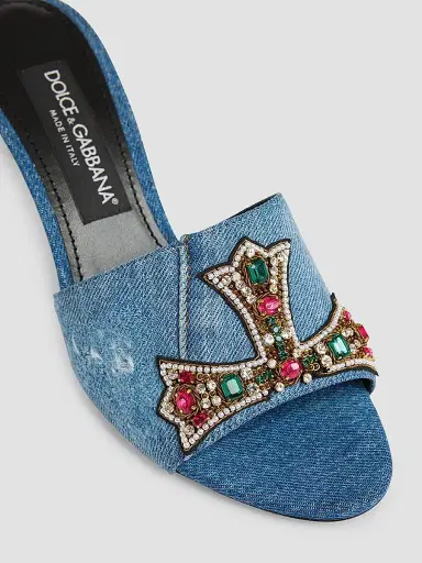 Dolce & Gabbana Women's 60MM Crystal-Embellished Denim Mules - Blue | Thumbnail 6 Dolce & Gabbana Women's 60MM Crystal-Embellished Denim Mules - Blue | Thumbnail 6