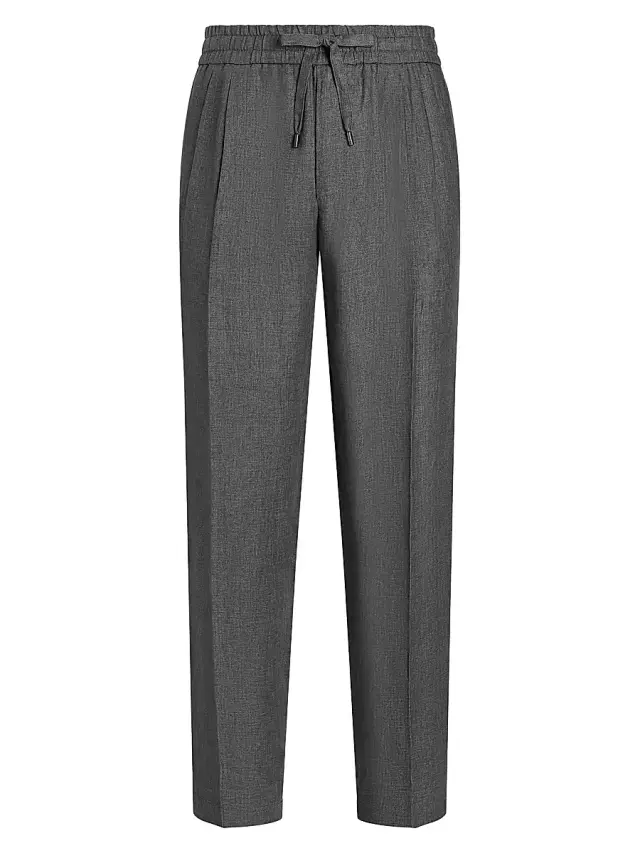Men's Pleated-Front Linen Trousers - Dark Grey