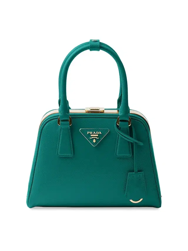 Women's Pyramid Saffiano Leather Mini Top Handle Bag - Green