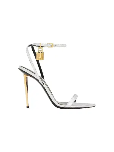 Tom Ford Women's 105MM Metallic Leather Stiletto Sandals - Silver - Size 9.5 | Thumbnail 1