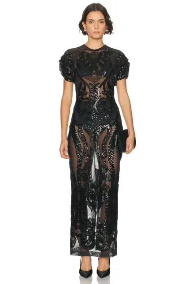 Norma Kamali Cap Sleeve Long Dress | Thumbnail 1 Norma Kamali Cap Sleeve Long Dress | Thumbnail 1