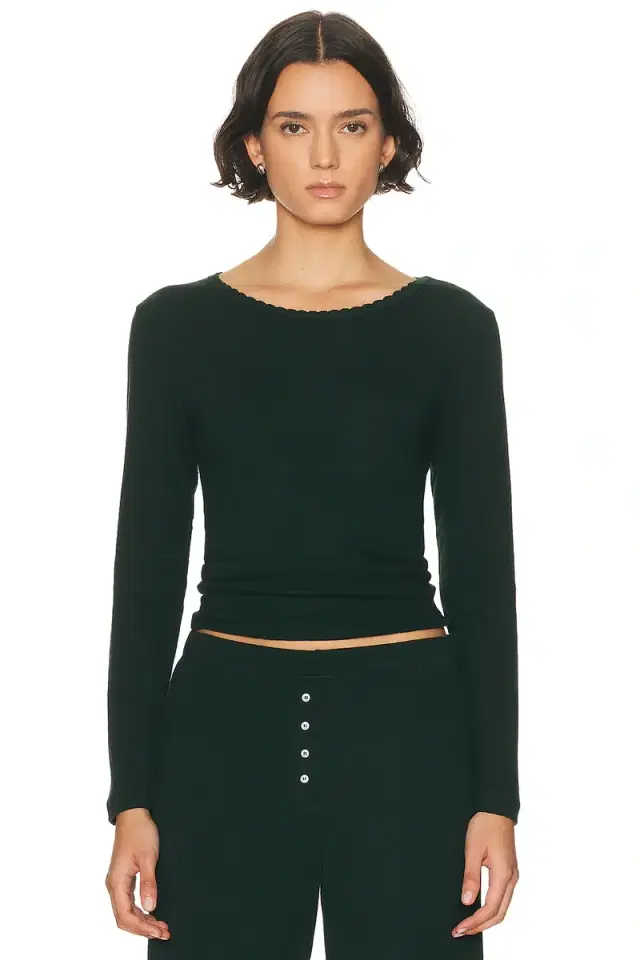 LESET Pointelle Slim Fit Long Sleeve Top