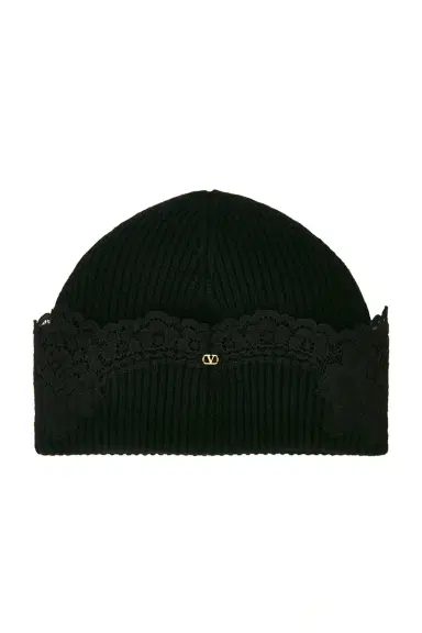 Valentino Garavani V Logo Cashmere Lace Beanie | Thumbnail 2 Valentino Garavani V Logo Cashmere Lace Beanie | Thumbnail 2