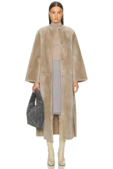 Yves Salomon Extra Long Draped Shearling Reversible Coat | Thumbnail 1
