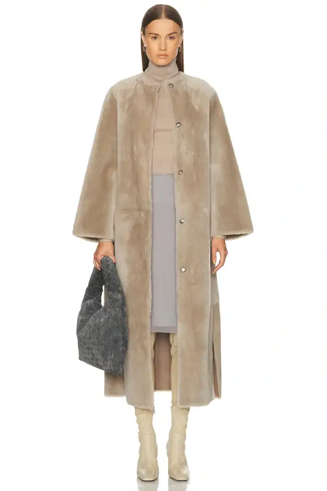 Yves Salomon Extra Long Draped Shearling Reversible Coat