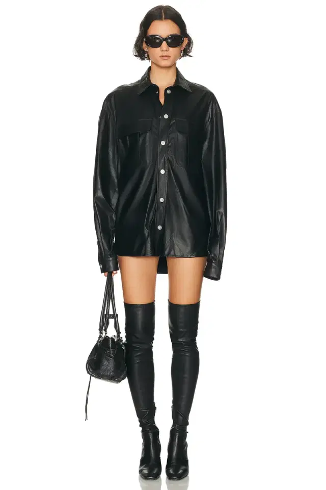 EZR Oversize Pocket Long Sleeve Leather Dress