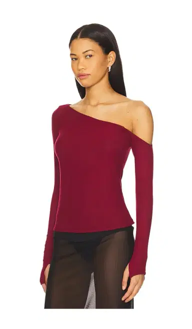 Michael Lauren Magdaleno Asymmetrical Fitted Cold Shoulder Long Sleeve Top | Thumbnail 2