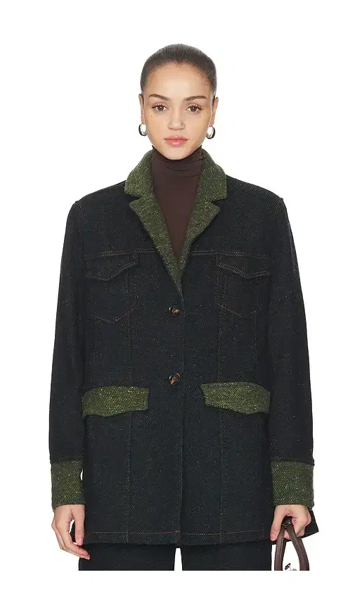 Ganni Melange Twill Denim Oversized Blazer