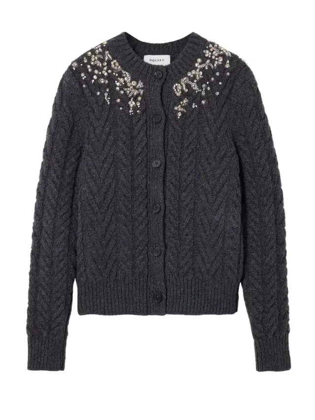 Crystal-embellished Cable-knit Wool And Cashmere-blend Cardigan