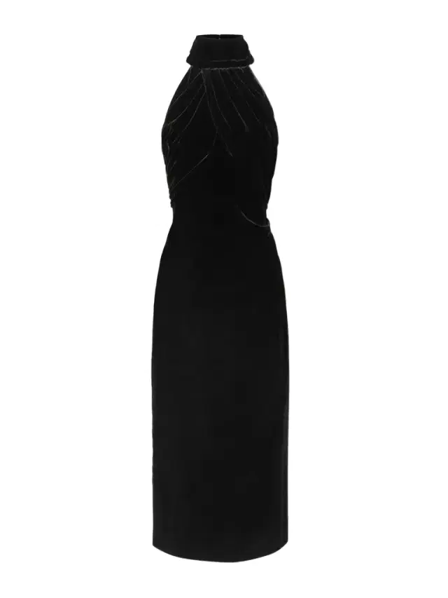 Merisi Draped Velvet Turtleneck Gown