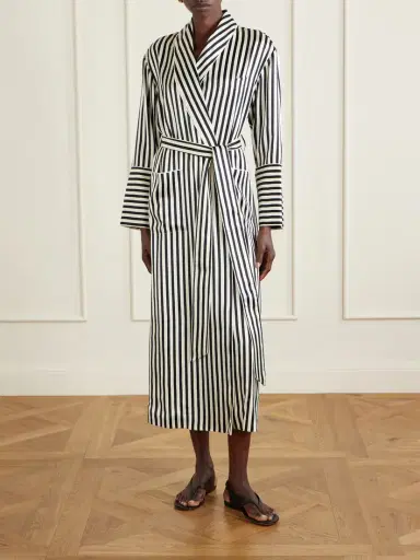 Olivia von Halle Nika Belted Striped Silk-satin Robe | Thumbnail 2