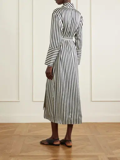 Olivia von Halle Nika Belted Striped Silk-satin Robe | Thumbnail 3