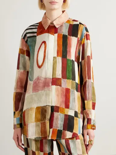 ALÉMAIS + Lrnce Majorelle Printed Linen And Silk-blend Shirt | Thumbnail 3