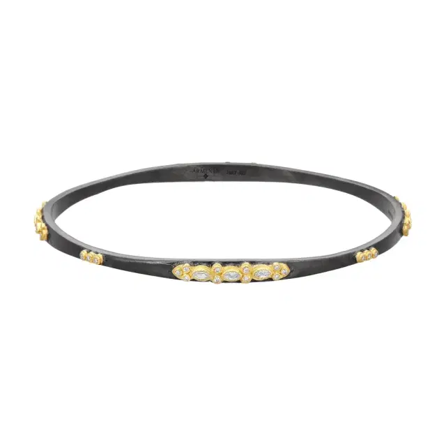 Armenta Armenta Old World 18K Yellow Gold & Blackened Sterling Silver Champagne Diamond & Sapphire Bangle Bracelet by The Solist