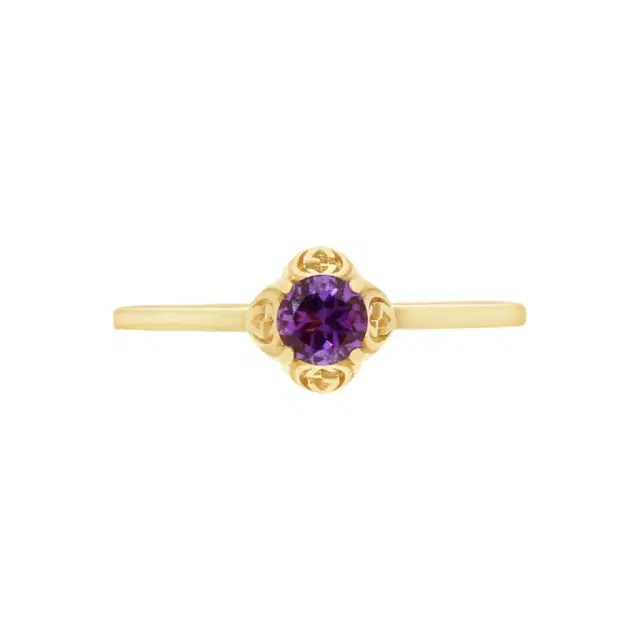 Gucci Gucci Interlocking G Motif 18K Yellow Gold Amethyst Ring Sz. 5.5 by The Solist