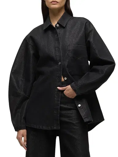 Hudson Jeans Women's Cotton-Blend Barrel-Sleeve Jacket - Metallic Rinse - Size XS | Thumbnail 4