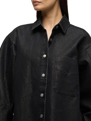 Hudson Jeans Women's Cotton-Blend Barrel-Sleeve Jacket - Metallic Rinse - Size XS | Thumbnail 7