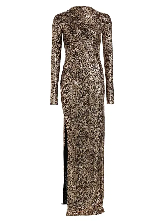 Women's Snake-Print Slit Gown - Pale Gold