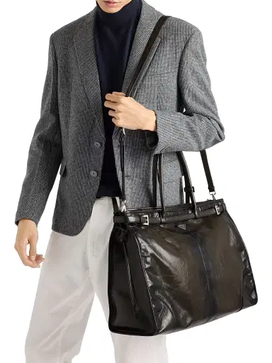 Prada Men's Bonnie Antiqued Leather Tote Bag | Thumbnail 3