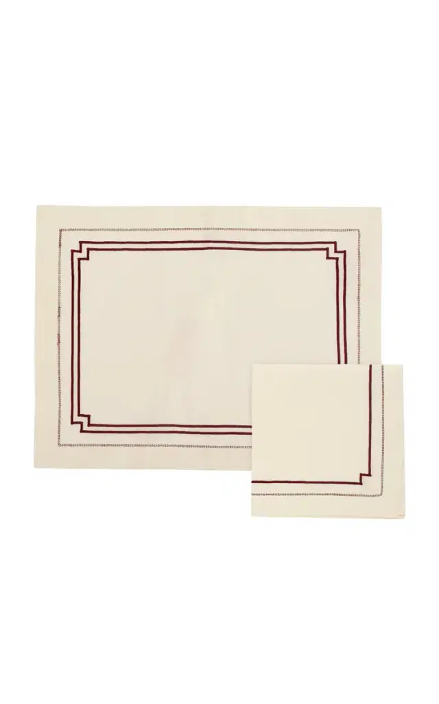 x Loretta Caponi Frames A-Jour Placemat And Napkin Set - Off-White