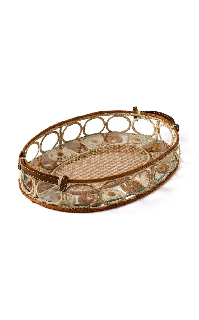 Iraca Palm Leather Tray - Tan