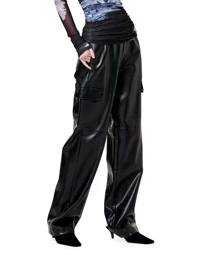 NICHOLAS Women's Edwina Faux Leather Cargo Pants - Black | Thumbnail 4 NICHOLAS Women's Edwina Faux Leather Cargo Pants - Black | Thumbnail 4