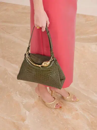 Erdem Bloom Large Embellished Croc-effect Leather Shoulder Bag | Thumbnail 6