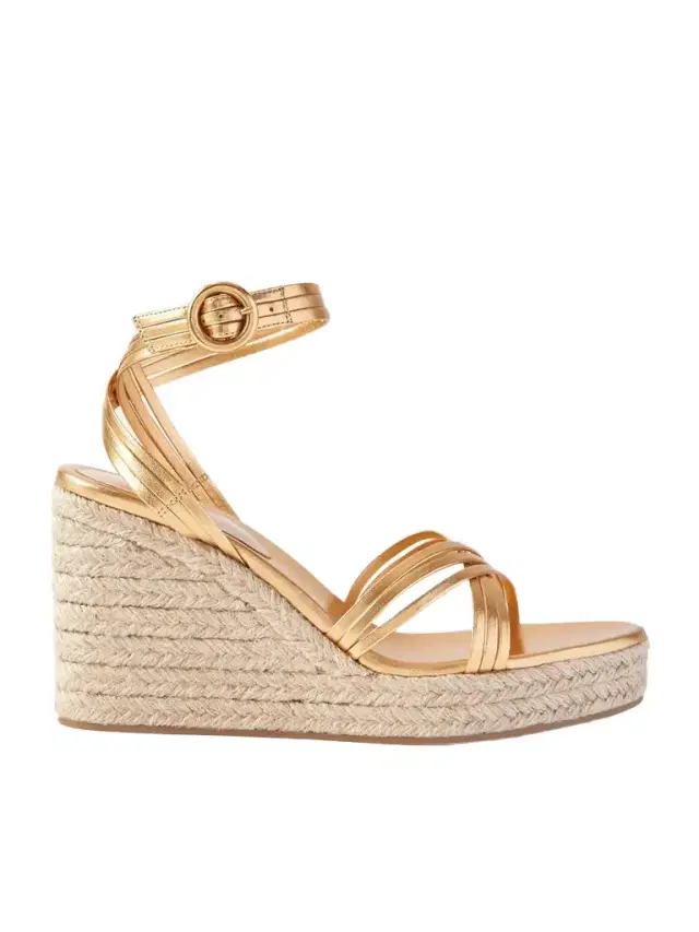 Metallic Leather Espadrille Wedge Sandals