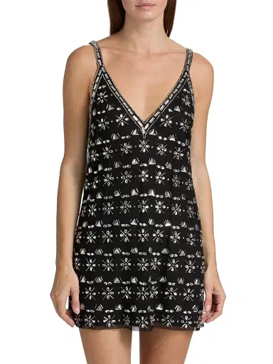 Ramy Brook Women's Lynda Beaded V-Neck Minidress - Black | Thumbnail 3