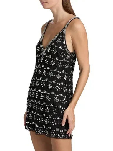 Ramy Brook Women's Lynda Beaded V-Neck Minidress - Black | Thumbnail 4