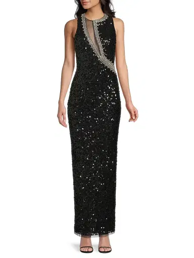 Aidan Mattox Women's Embellished Mesh-Inset Sequined Gown - Black | Thumbnail 2 Aidan Mattox Women's Embellished Mesh-Inset Sequined Gown - Black | Thumbnail 2