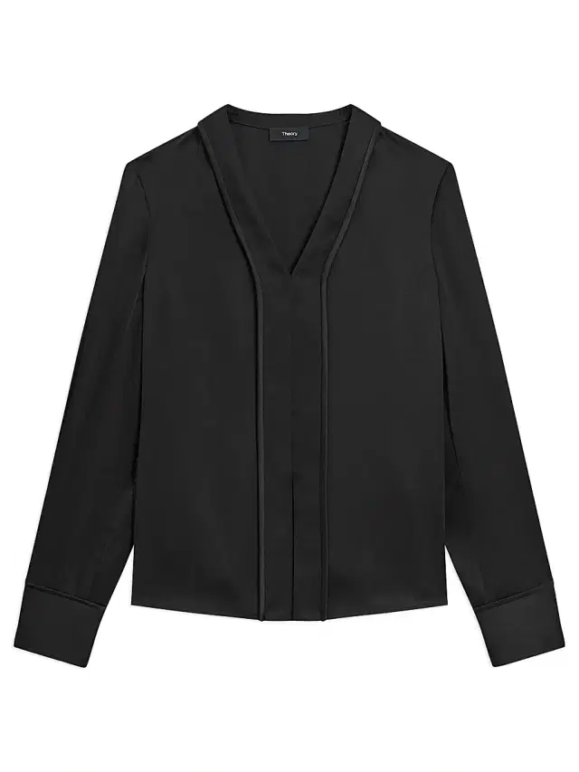 Theory Women's Satin V-Neck Blouse - Black