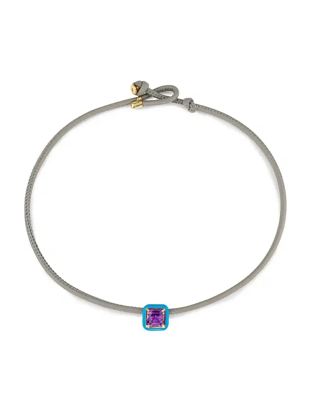 Women's Flower Funk Pop 9K Yellow Gold, Sterling Silver, Amethyst, Leather & Blue Enamel Choker - Yellow Gold