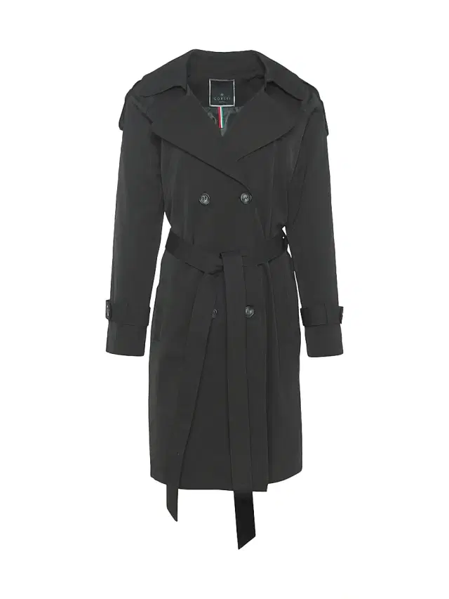 Gorski Women's Lightweight Belted Trench Coat - Black - Size XL